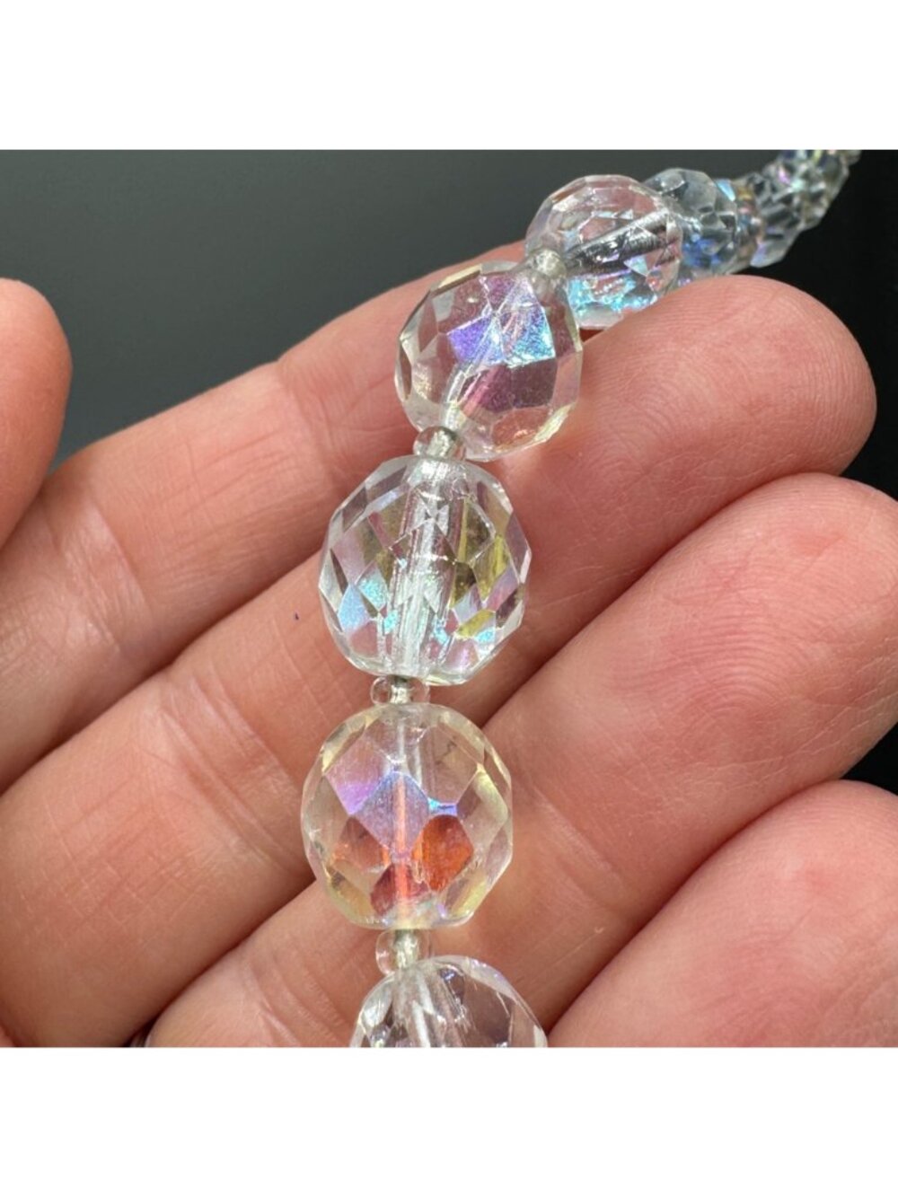 Vintage Crystal Bead Necklace Earrings Aurora Borealis Wedding Bride Prom 19" - Picture 9 of 11